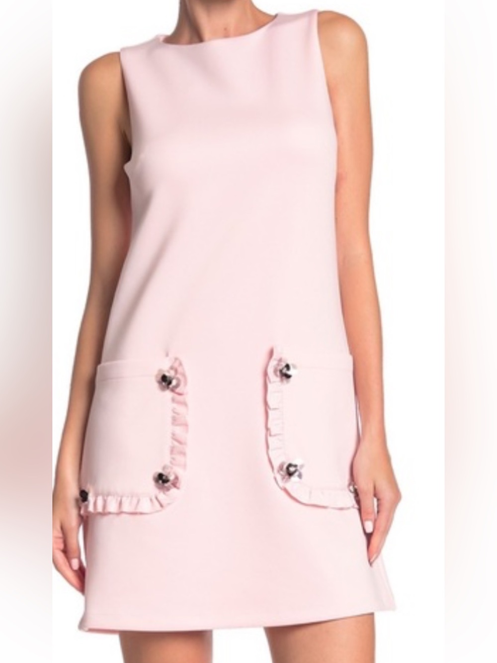 Betsey Johnson Pale Pink Sleeveless Mini Dress with Ruffle Pockets Sz 12
